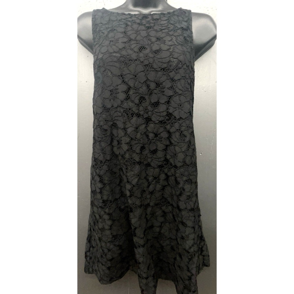 Women Dress S/M Black Floral‎ Lace Sleeveless Sheath Cotton Preppy Classic